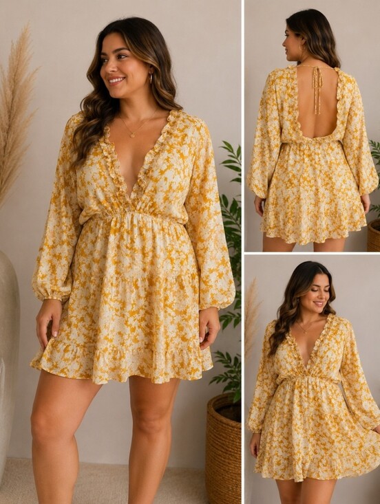 Vici Dresses & Skirts - VICI Yellow Floral Open Back Mini Dress | Size Medium | Flowy Boho Style